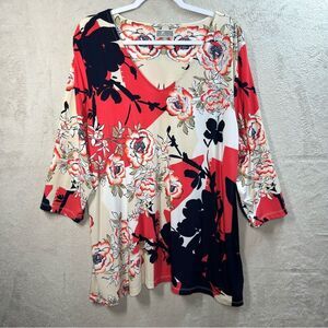 JM Collection Artsy Sharkbite Hem Floral Tunic Top Size Office Flowy Women’s XXL